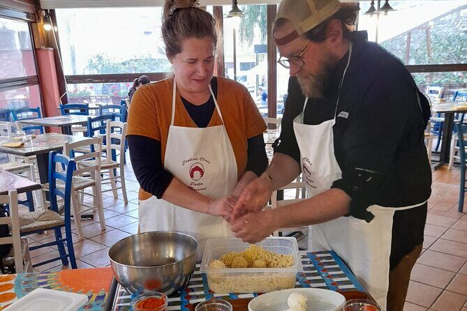 Arancino Making - 2 Hours to Learn how made Real Sicilian Arancino! - Frying outside at Porta Messina: the moment of truth