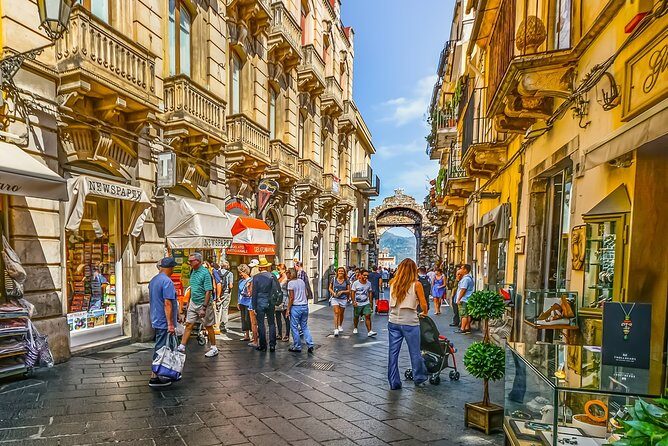 Taormina Private Walking Tour - San Giuseppe: the stairs, the clock tower area, and a late-1600s to early-1700s snapshot